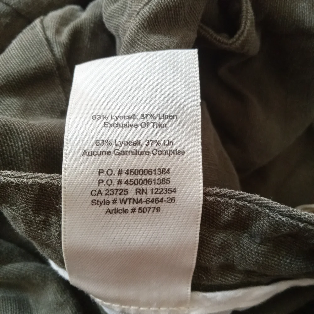 Wilfred Aritzia Linen Blend Olive Green Cropped Pants